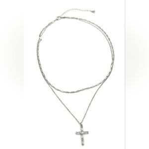 Two Layered Silver Cross Necklace
